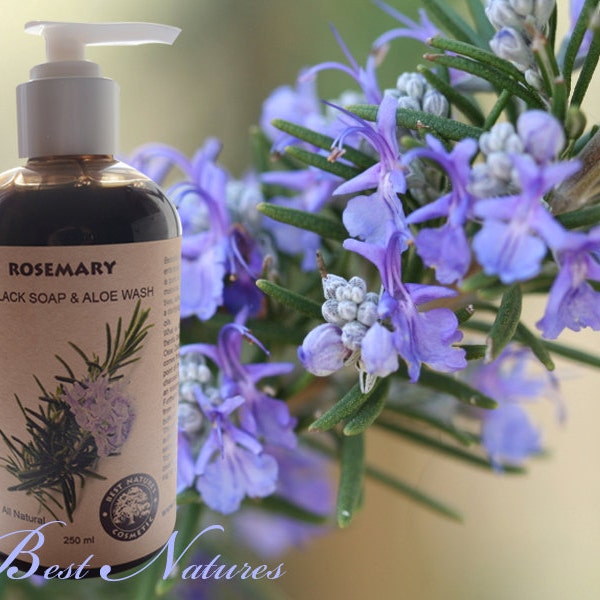 Organic Black Soap Aloe Face and Body Wash with Rosemary Essential Oil