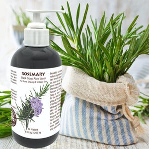 All Natural Black Soap Aloe Face and Body Wash with Rosemary Essential Oil. For Acne, Shaving, Irritated Skin 8.5 fl oz / 250 ml
