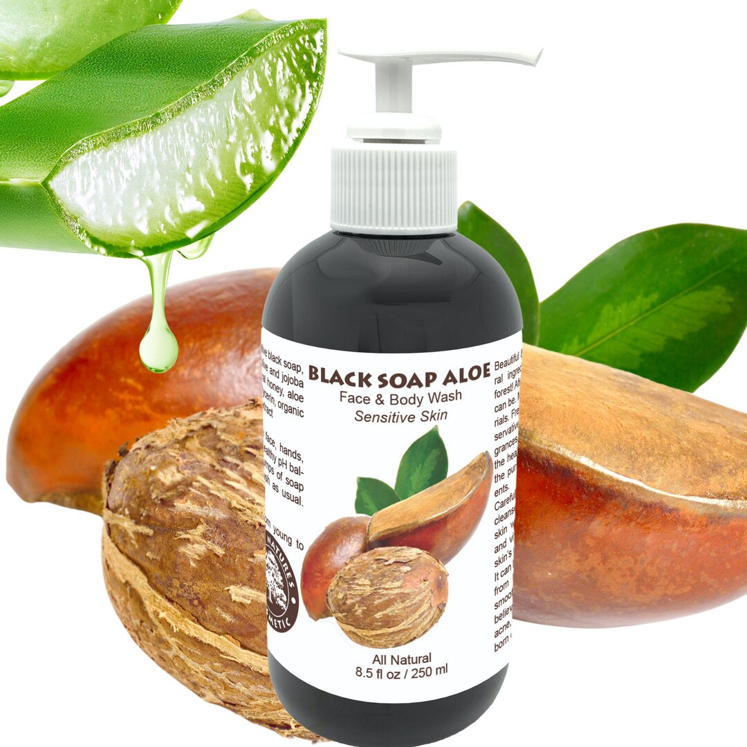 All Natural Black Soap & Aloe Face and Body Wash for Sensitive Skin 8 ...