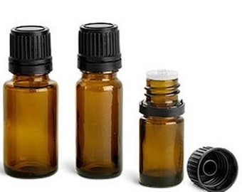 Amber Glass Bottle, Euro Dropper Bottle with Black Tamper Evident Cap and Orifice Reducer 5ml, 10ml, 15ml