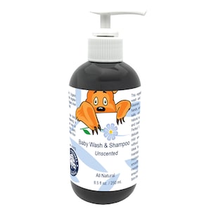 All Natural Baby wash and shampoo for sensitive skin, for babies.  Natural SLS Free. 8.5 fl oz / 250ml