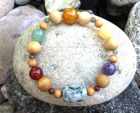 Aromatherapy Diffuser Bracelet With Cedar Wood Beads, Agate