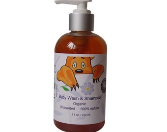 Organic Baby wash and shampoo for sensitive skin, for babies.  Natural SLS Free.