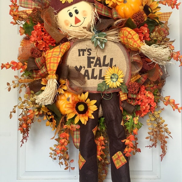 Scarecrow Fall Harvest Mesh Burlap Wreath