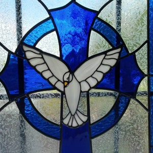 Large Stained Glass Cross / Dove and Cross /religious Glass Art / Cross ...