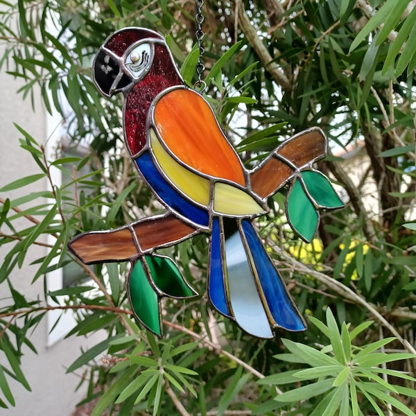 Parrot Stained Glass Suncatcher: Tropical Bird Ornament