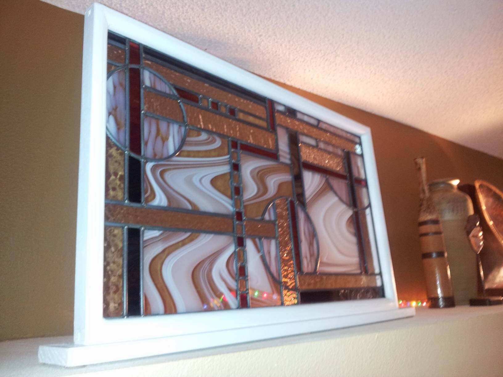 Abstract Stained Glass Window Panel With Circles / Geometric Textured ...