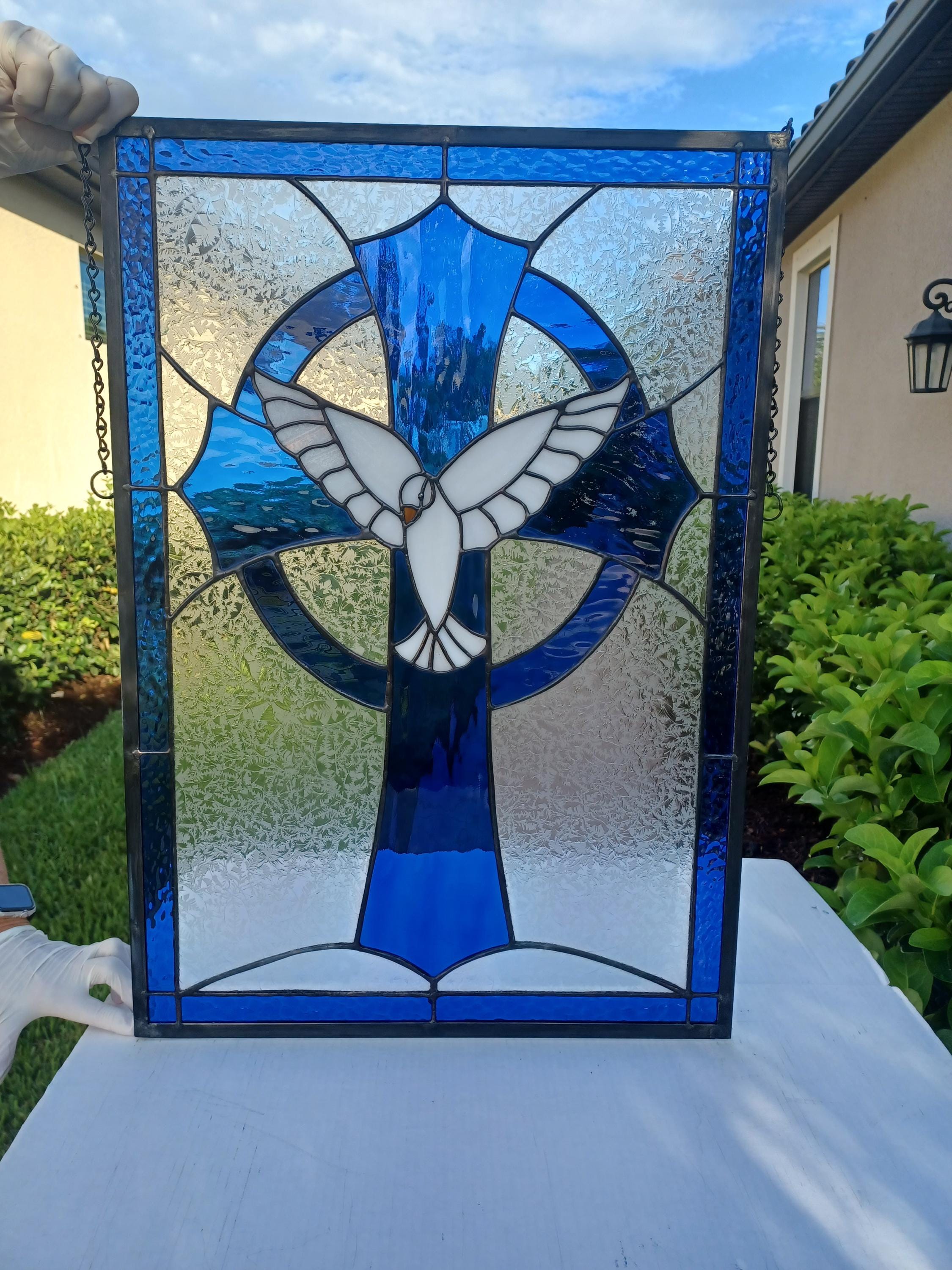 Large Stained Glass Cross / Dove and Cross /religious Glass Art / Cross ...