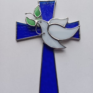 Stained Glass Cross/Dove on Cross/Dove of Peace/Religious Symbol/Religious Glass Art /Cross Suncatcher/Symbol of Faith/ Christian Gift