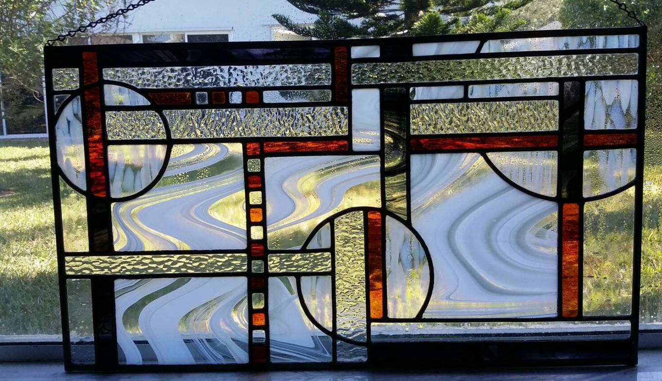 Abstract Stained Glass Window Panel With Circles / Geometric Textured ...