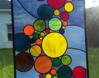 Stained Glass Panel: Colorful Bubbles, Contemporary Wall Art, Home Decor