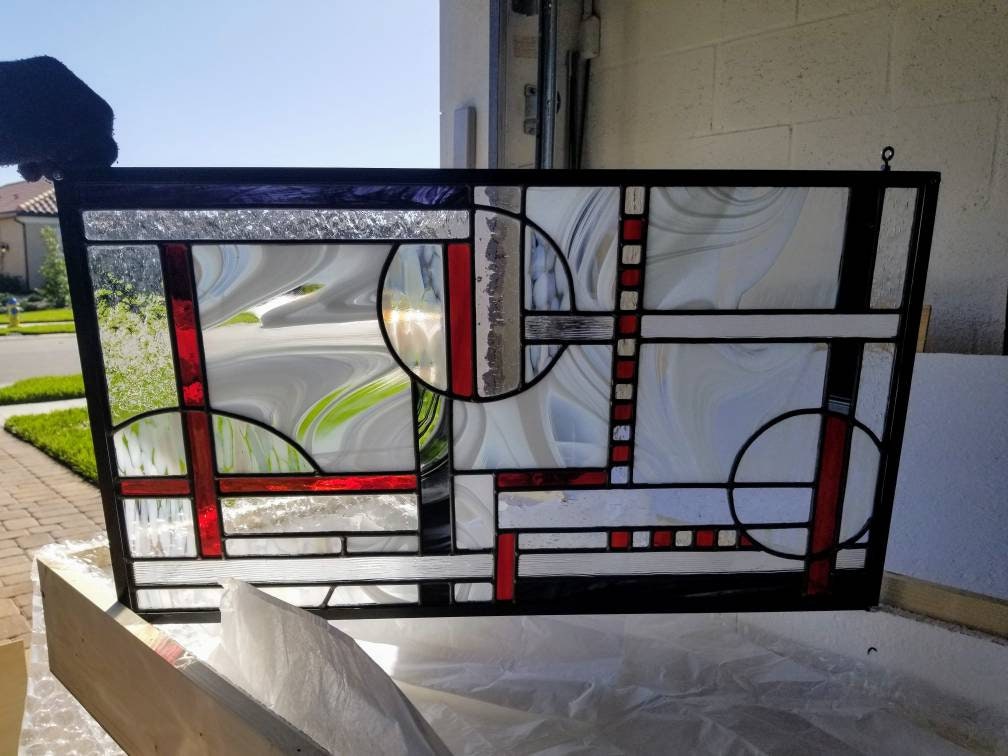 Abstract Stained Glass Window Panel With Circles / Geometric Textured ...