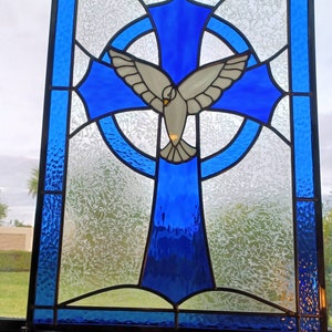 Large Stained Glass Cross / Dove and Cross /religious Glass Art / Cross ...