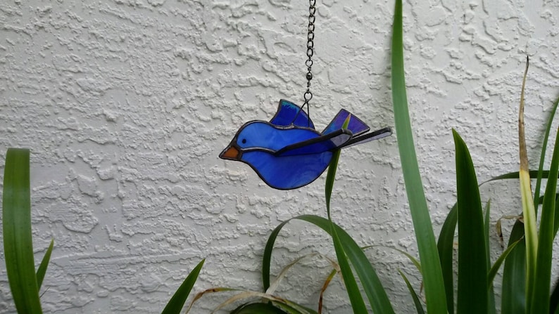 Stained Glass *Bluebird,Christmas Bird Suncatcher,Blue Songbird,Bird Nursery Decor,Blue Bird Suncatcher,Small Glass Bird,Bird Garden Decor