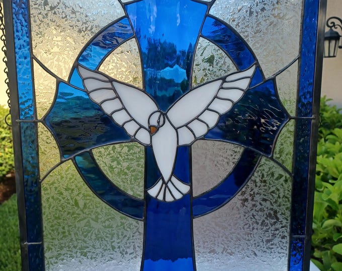 Large Stained Glass Cross / Dove and Cross /religious Glass Art / Cross ...
