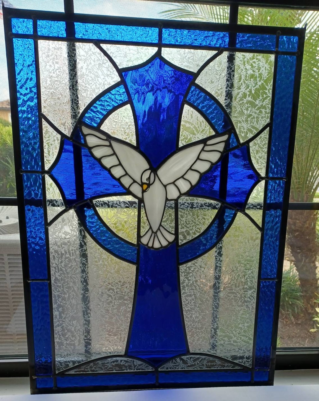 Large Stained Glass Cross / Dove and Cross /religious Glass Art / Cross ...