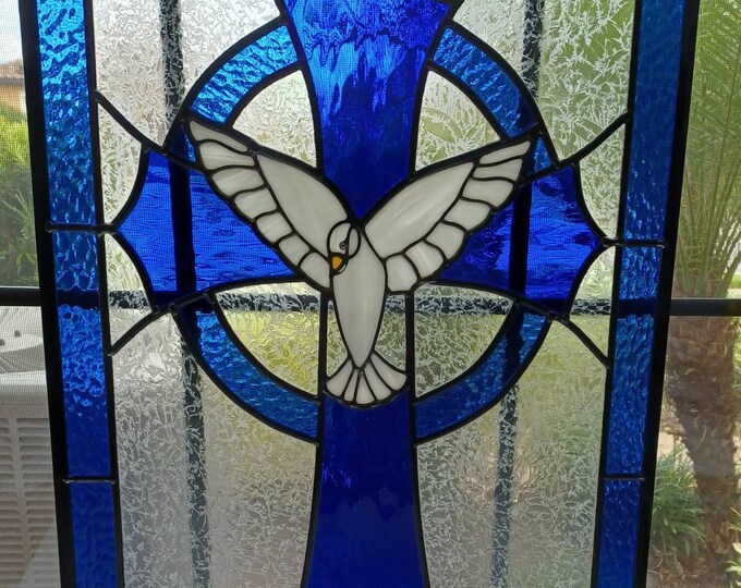 Large Stained Glass Cross / Dove and Cross /religious Glass Art / Cross ...