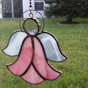 Stained Glass Angel / Lily Flower Angel Suncatcher / Memorial Gift / Guardian Angel / Angel Auto Accessory / Angel Ornament / Religious Gift