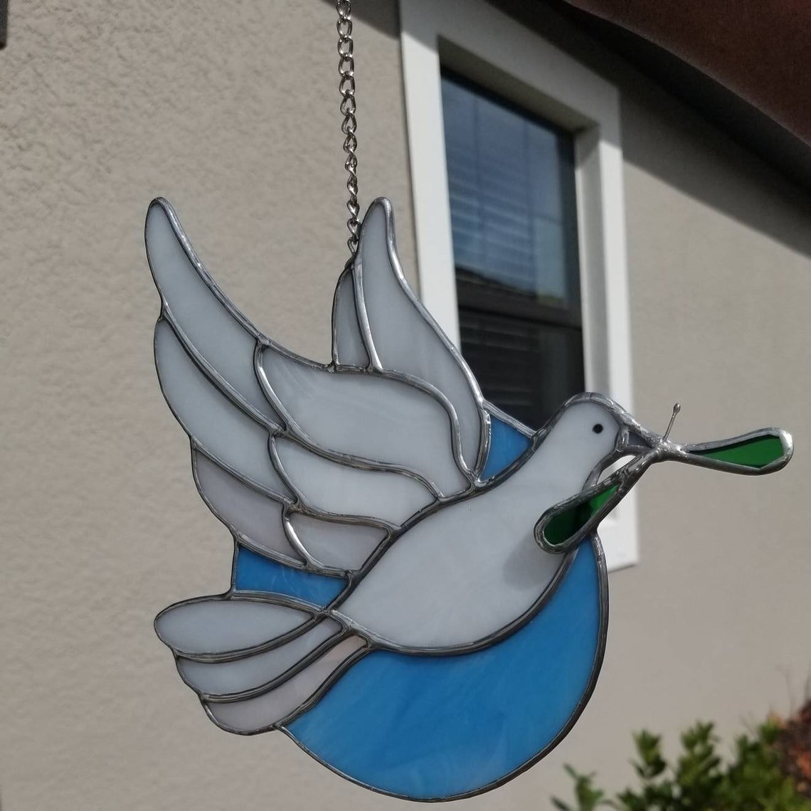 Stained Glass Dove / Dove Suncatcher / White Dove of Peace / Etsy