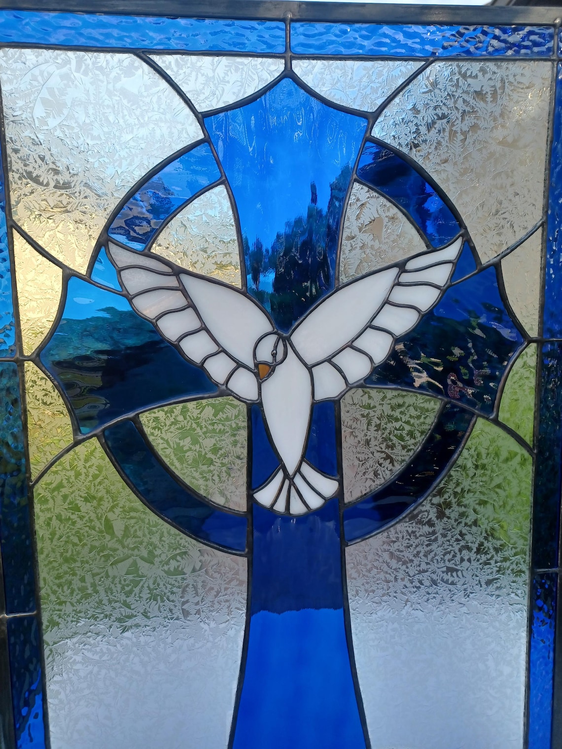Large Stained Glass Cross / Dove and Cross /religious Glass Art / Cross ...