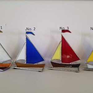 Stained Glass Sailboat/Christmas Gift/Small Sailboat/Nautical Decor/Tabletop Ornament/Desk Accessory/Standing Sailboat/Sailboat Ornament