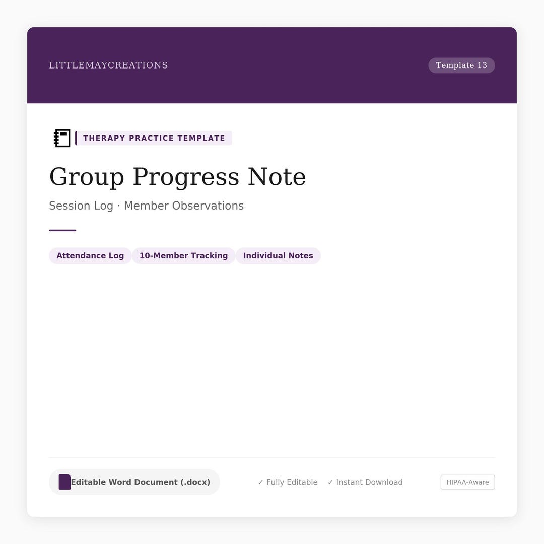 Group Therapy Progress Note Template | Group Session Documentation ...