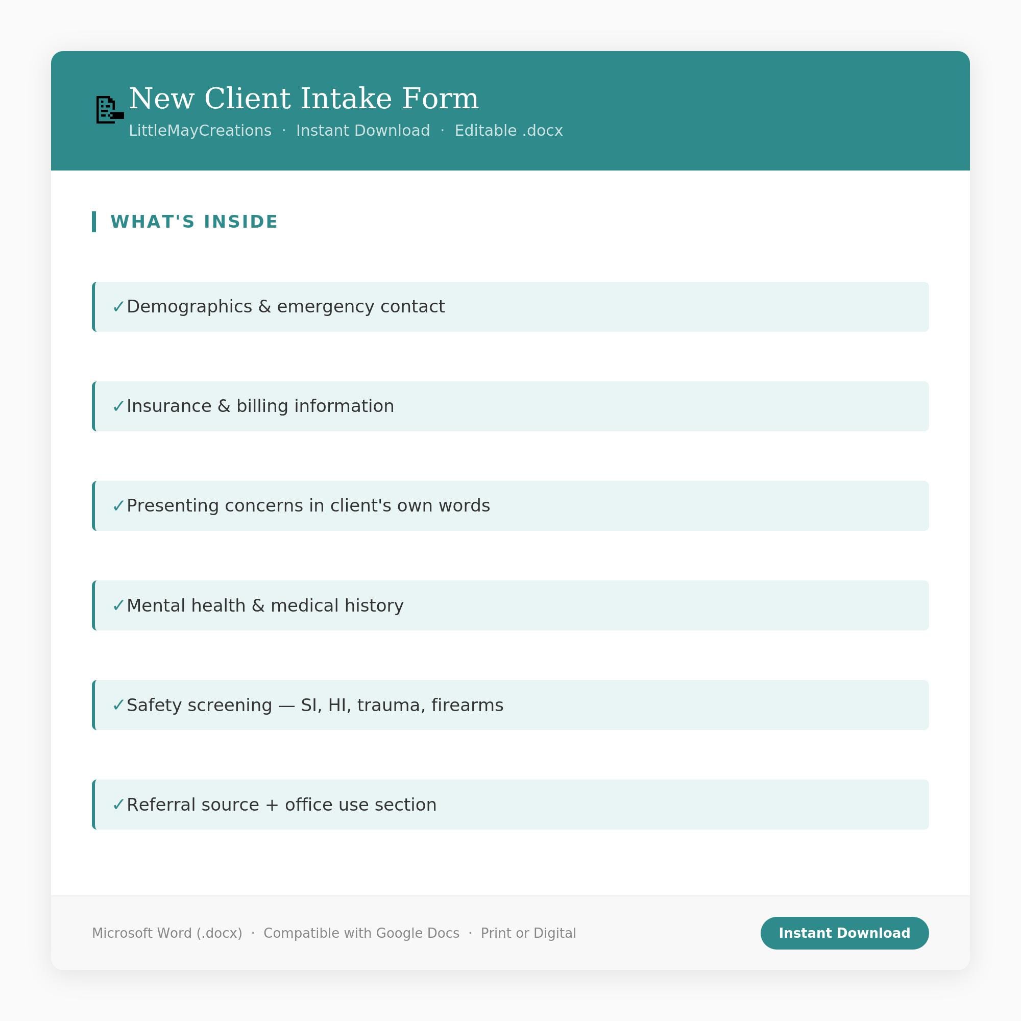 New Client Intake Form for Therapists | Mental Health Private Practice ...