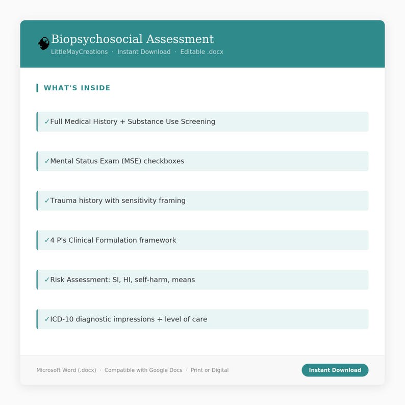 Biopsychosocial Assessment Template | Mental Health Private Practice ...