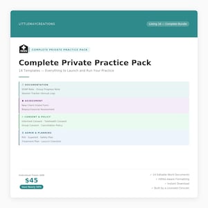Mental Health Private Practice Complete Pack | 14 Therapy Forms & Templates | SOAP Note Intake Consent + More