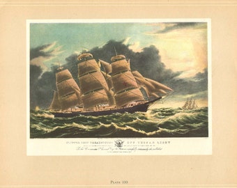 NYC COLOR Litho 1974 Vintage Currier /& Ives CLIPPER SHIP /"NIGHTINGALE/" BATTERY
