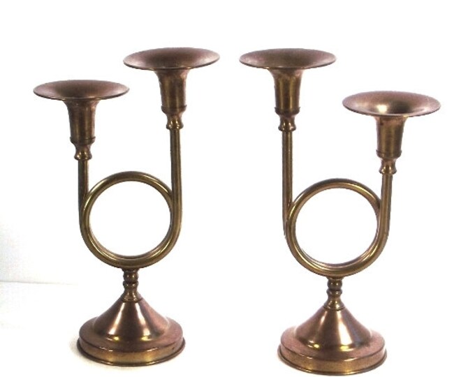 Brass Bugle Candlesticks Decorative Brass Candlesticks Bugle Etsy