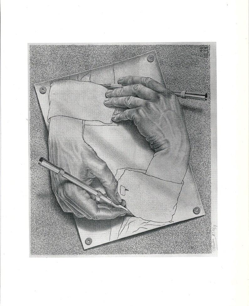 Large M.C. Escher Print drawing Hands M.C. Escher Etsy