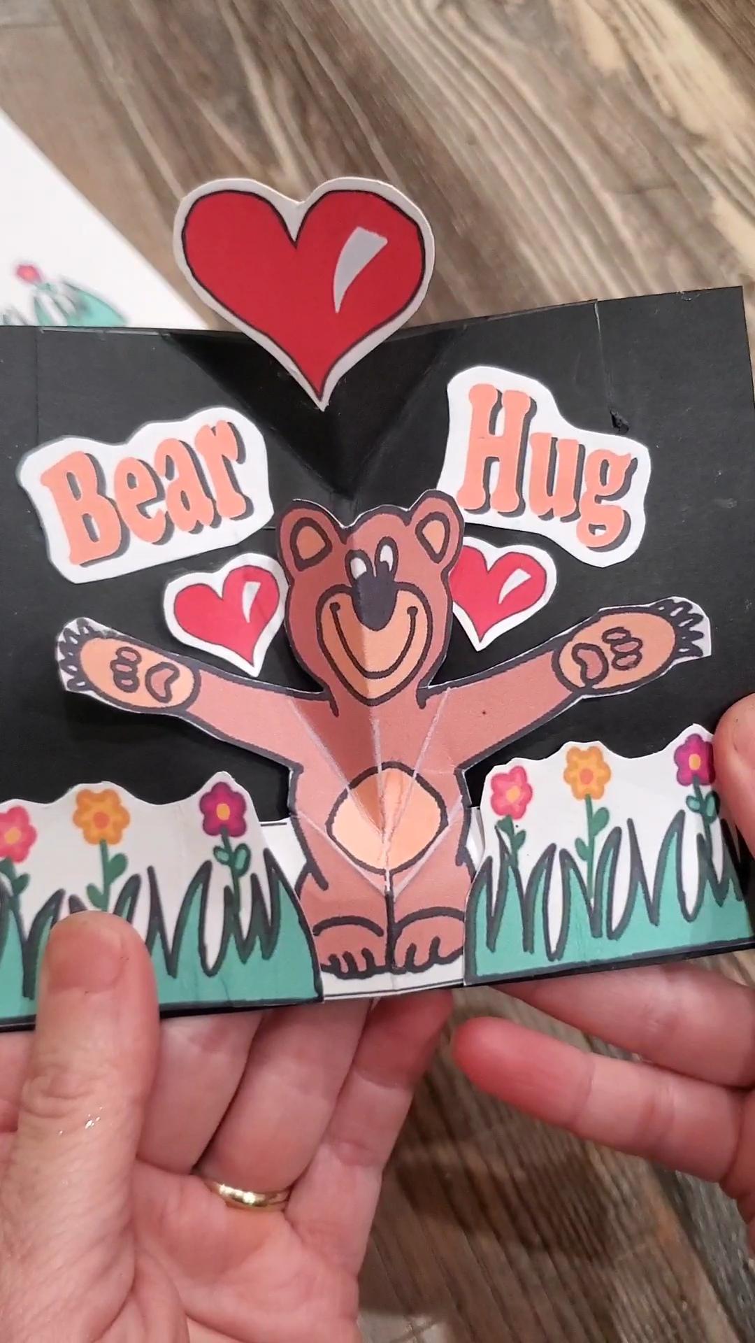 Printable Pop-up Card Bear Hug With Youtube Instruction Video - Etsy
