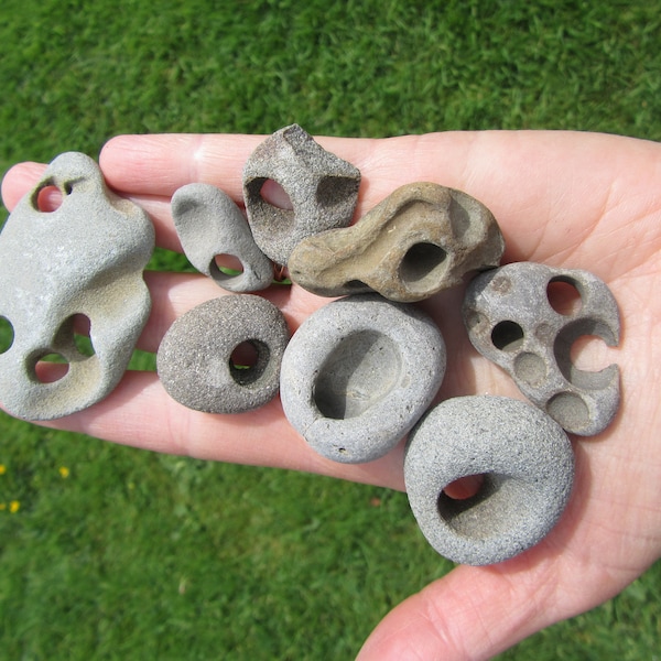Holey rocks or for necklace pendants, 10 rocks 2 inch and under, hag stone necklace pendants, or use in your aquarium, terrarium