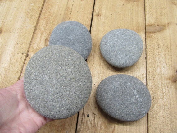 4 Flat Round Rocks 4 to 6 Inches. Lot of 4 Rocks, Beach Rocks for