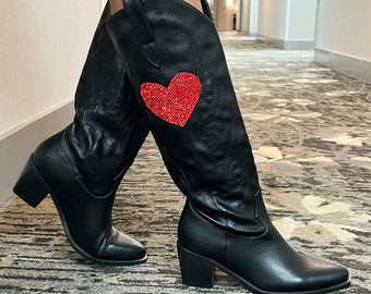 Rhinestone Heart Cowboy Boots: Leather Western Boots
