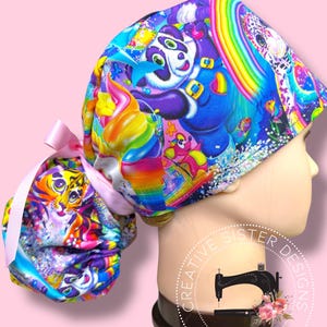 Lisa Character Ponytail Scrub Cap | Ponytail Scrub Cap | Medical Cap | Scrub Cap with Buttons | Rainbow | Retro | 90s Scrub Cap