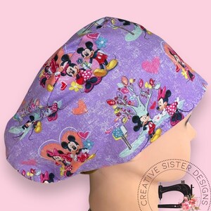 ONLY ONE Available | Valentine Mouse Euro Scrub Cap | Scrub Cap | Nurses Cap | Scrub Cap with Buttons | Small Ponytail | Valentine Scrub Cap