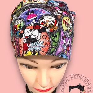 Valentine Mouse Euro Scrub Cap Scrub Cap Medical Cap Nurses Cap Scrub Cap with Buttons Small Ponytail Valentine Scrub Cap image 3