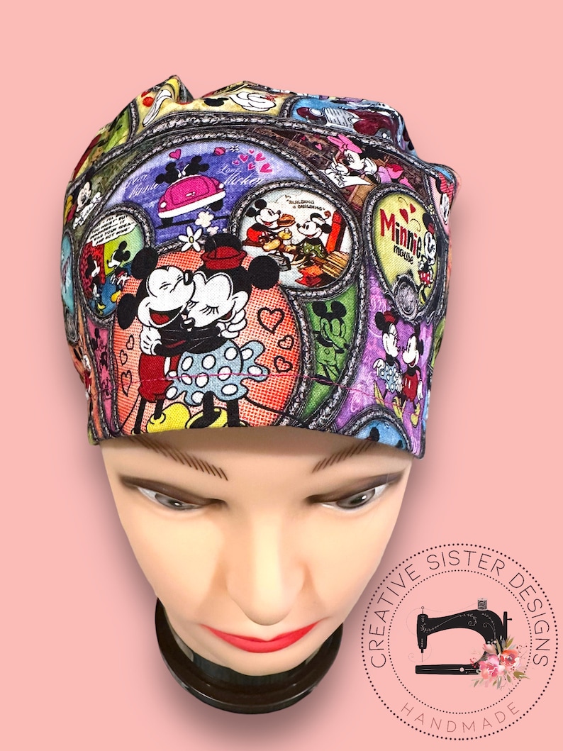 Valentine Mouse Euro Scrub Cap Scrub Cap Medical Cap Nurses Cap Scrub Cap with Buttons Small Ponytail Valentine Scrub Cap image 3