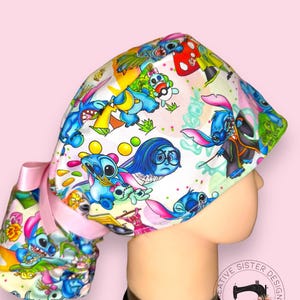 Island Alien Ponytail Scrub Cap | Character Ponytail Scrub Cap | Medical Cap | Scrub Cap with Buttons |