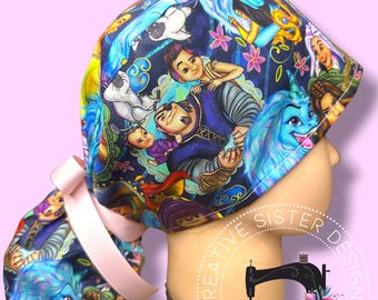 Blue Dragon Ponytail Scrub Cap | Character Ponytail Scrub Cap | Medical Cap | Scrub Cap with Buttons | Gift Shop