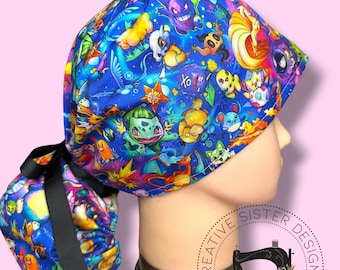 Critters Ponytail Scrub Cap | Character Ponytail Scrub Cap | Medical Cap | Scrub Cap with Buttons | Gift Shop