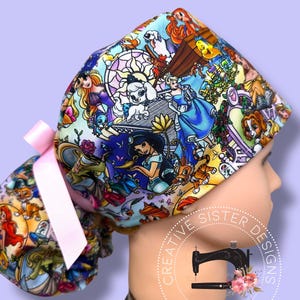 Princess Sidekicks Ponytail Scrub Cap | Character Ponytail Scrub Cap | Medical Cap | Scrub Cap with Buttons | Gift Shop