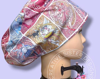 Moon Girl Friends Euro Scrub Cap | Fitted Scrub Cap | Medical Cap | Nurses Cap | Scrub Cap with Buttons | Small Ponytail | Not Adjustable