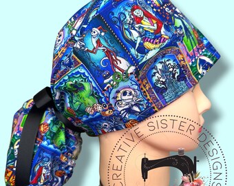 Jack Blocks Ponytail Scrub Cap | Character Ponytail Scrub Cap | Medical Cap | Scrub Cap with Buttons | Gift Shop
