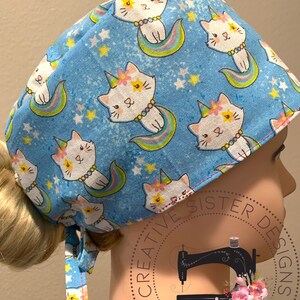 Kitty Corn Scrub Cap | Medical Cap | Nurses Cap | Kids Scrub Cap | Scrub Cap with Buttons | Skull Cap |