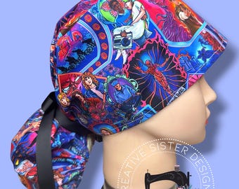 Halloween Ponytail Scrub Cap | Character Ponytail Scrub Cap | Medical Cap | Scrub Cap with Buttons | Gift Shop