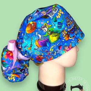 Cinder Fairies Ponytail Scrub Cap | Character Ponytail Scrub Cap | Medical Cap | Scrub Cap with Buttons |