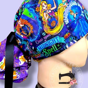 Halloween Princess Ponytail Scrub Cap | Character Ponytail Scrub Cap | Medical Cap | Scrub Cap with Buttons | Gift Shop